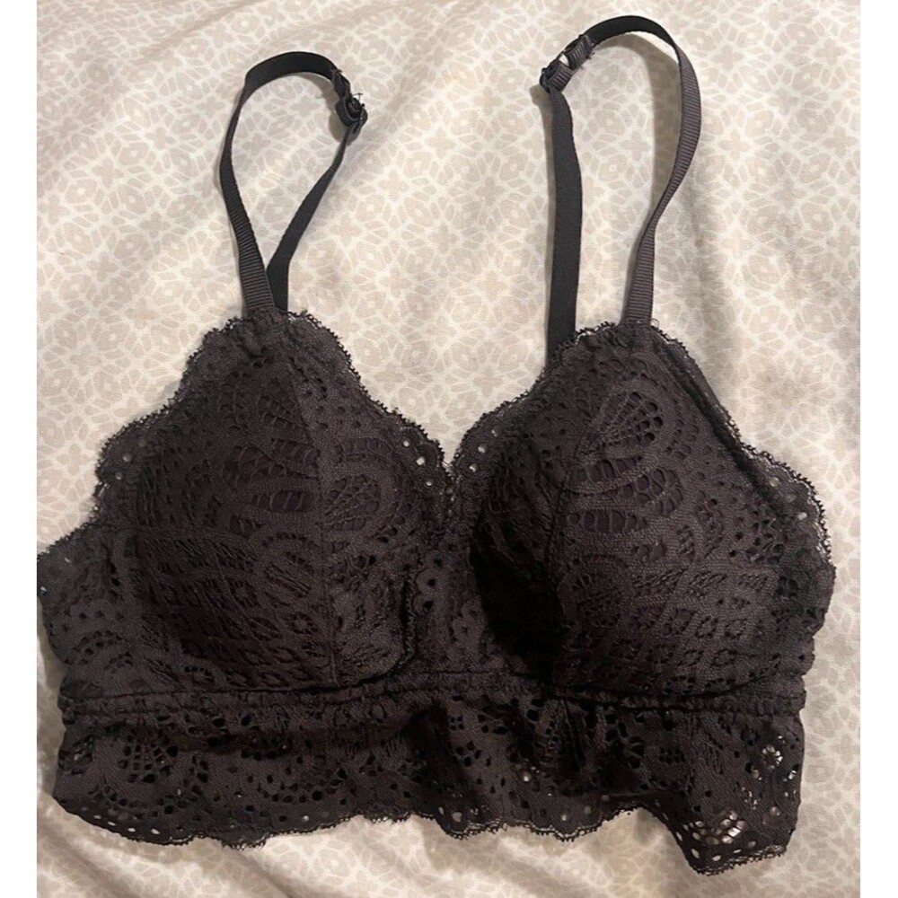Women’s Medium Aero Bralette Gray Lace Wireless Padded Adjustable Straps